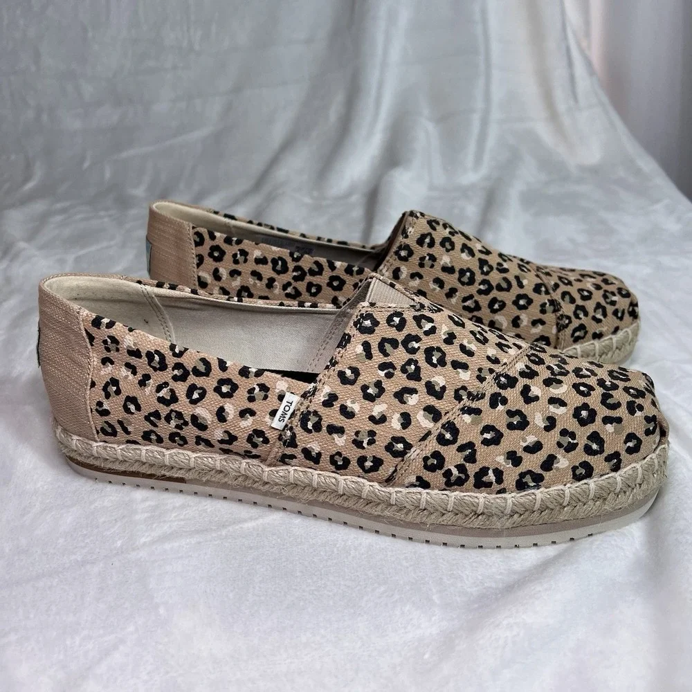 Toms NWT Alpargata Platform Rope‎ Women Natural Textured Cheetah, Size 9.5